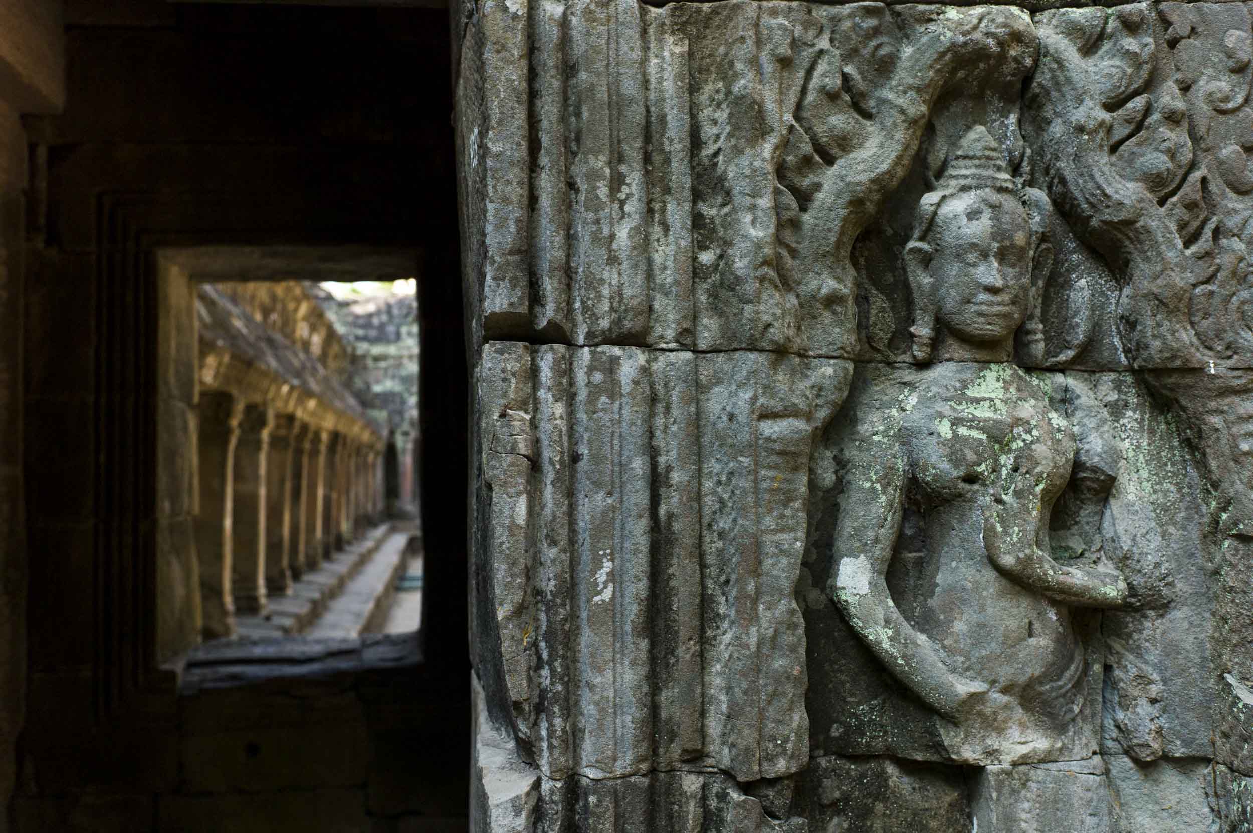 A stone carving at Ta Prohm. Many of the temple’s walls depict scenes from the Buddha’s life, 2012