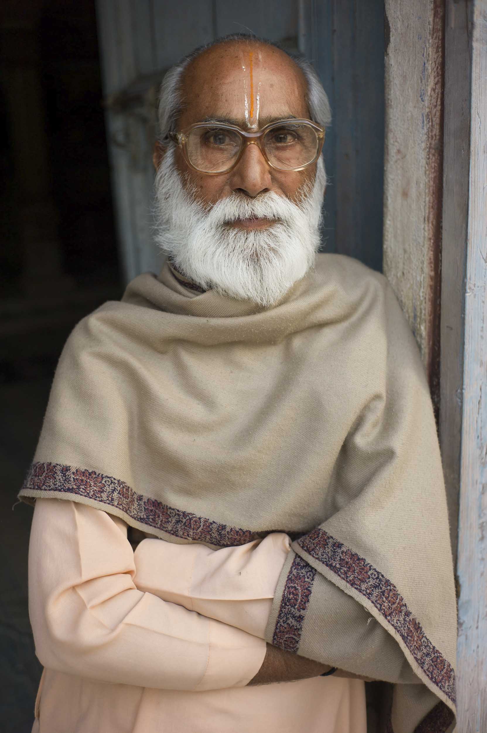 A Hindu priest outside of a Rishikesh temple, 2012