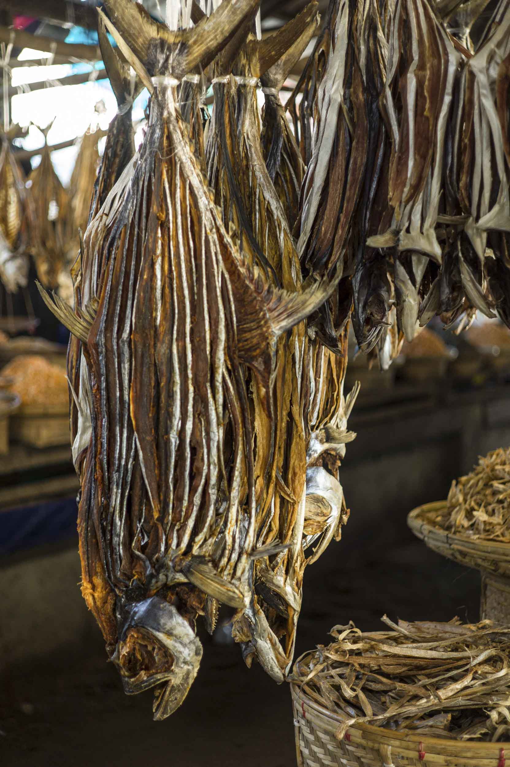 Dried fish for sale in western Myanmar’s Sittwe market, 2012