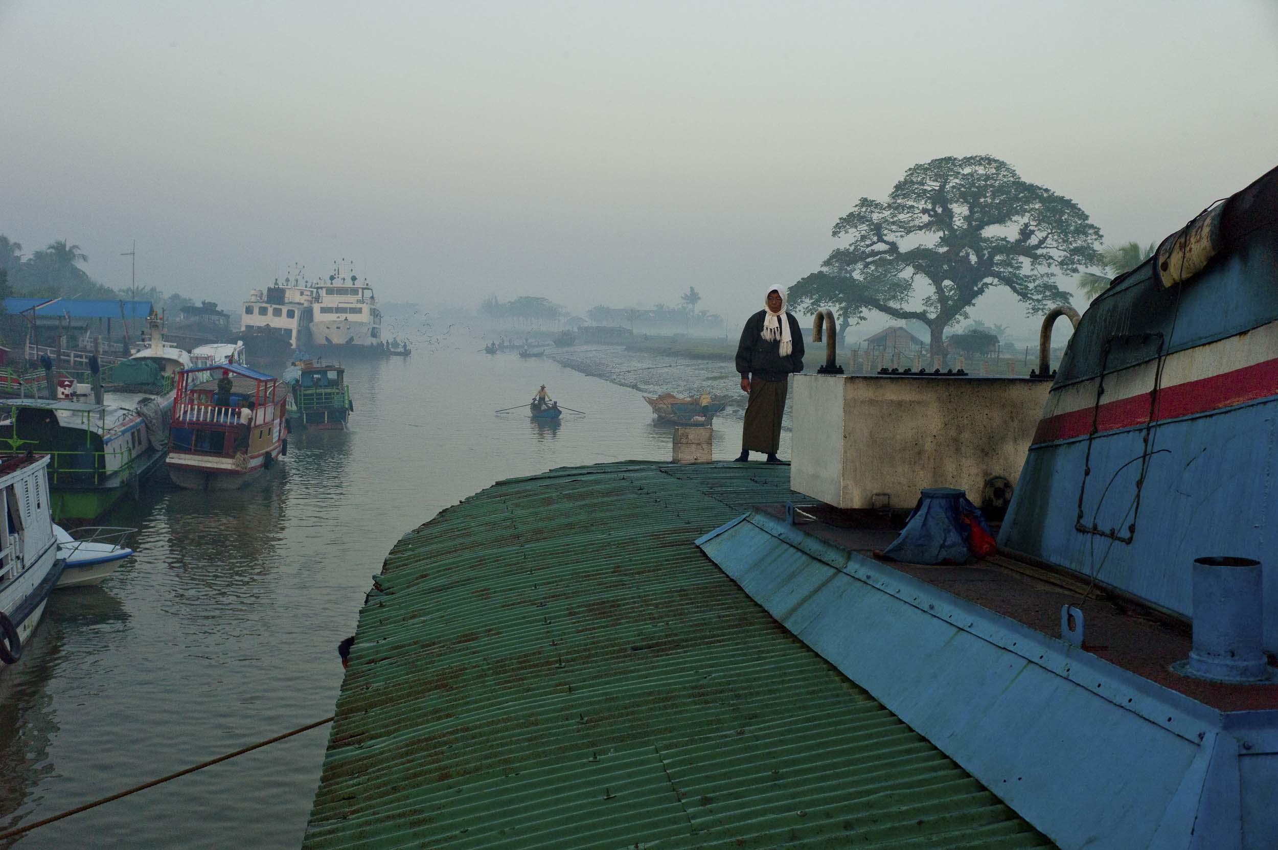 Early morning in Sittwe, en route to Mrauk U, a 5-hour upstream journey (or 4-hours downstream), 2012